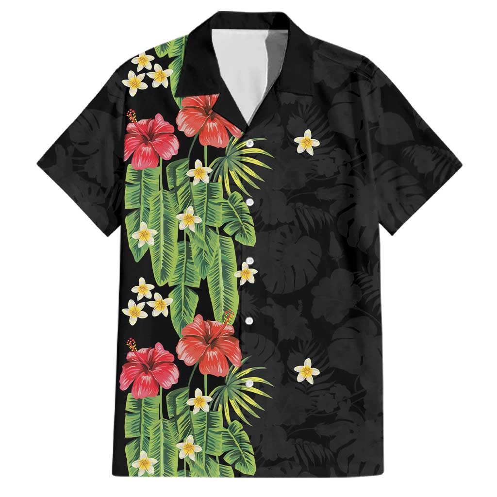 Hawaiian Hibiscus Plumeria Family Matching Mermaid Dress and Hawaiian Shirt Tropical Leaves