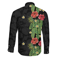 Hawaiian Hibiscus Plumeria Family Matching Off The Shoulder Long Sleeve Dress and Hawaiian Shirt Tropical Leaves
