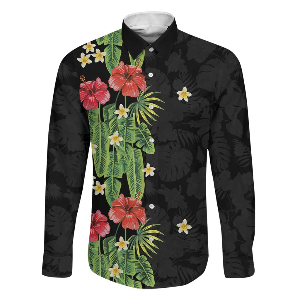 Hawaiian Hibiscus Plumeria Family Matching Short Sleeve Bodycon Dress and Hawaiian Shirt Tropical Leaves