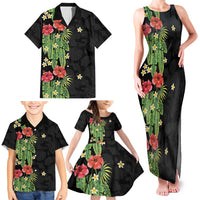 Hawaiian Hibiscus Plumeria Family Matching Tank Maxi Dress and Hawaiian Shirt Tropical Leaves