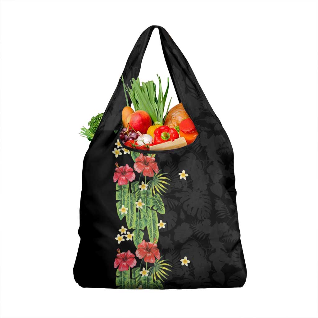Hawaiian Hibiscus Plumeria Grocery Bag Tropical Leaves LT01 1-pack One Size Black - Polynesian Pride