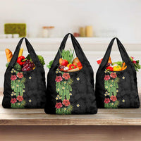 Hawaiian Hibiscus Plumeria Grocery Bag Tropical Leaves LT01 3-pack One Size Black - Polynesian Pride