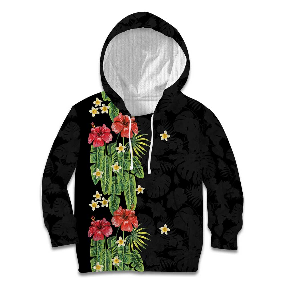 Hawaiian Hibiscus Plumeria Kid Hoodie Tropical Leaves
