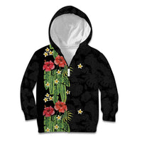 Hawaiian Hibiscus Plumeria Kid Hoodie Tropical Leaves LT01 Zip Hoodie Black - Polynesian Pride