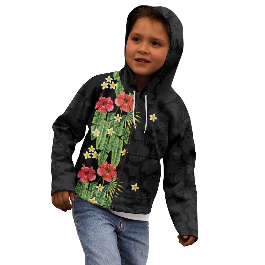 Hawaiian Hibiscus Plumeria Kid Hoodie Tropical Leaves LT01 - Polynesian Pride