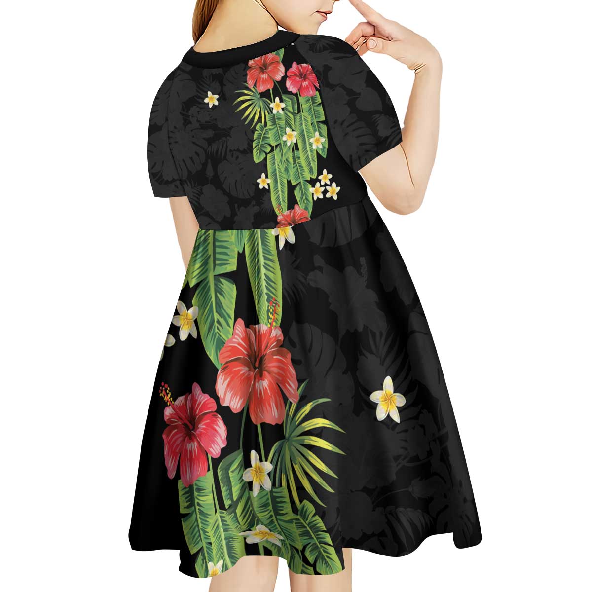 Hawaiian Hibiscus Plumeria Kid Short Sleeve Dress Tropical Leaves LT01 - Polynesian Pride