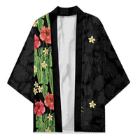Hawaiian Hibiscus Plumeria Kimono Tropical Leaves LT01 Unisex Black - Polynesian Pride