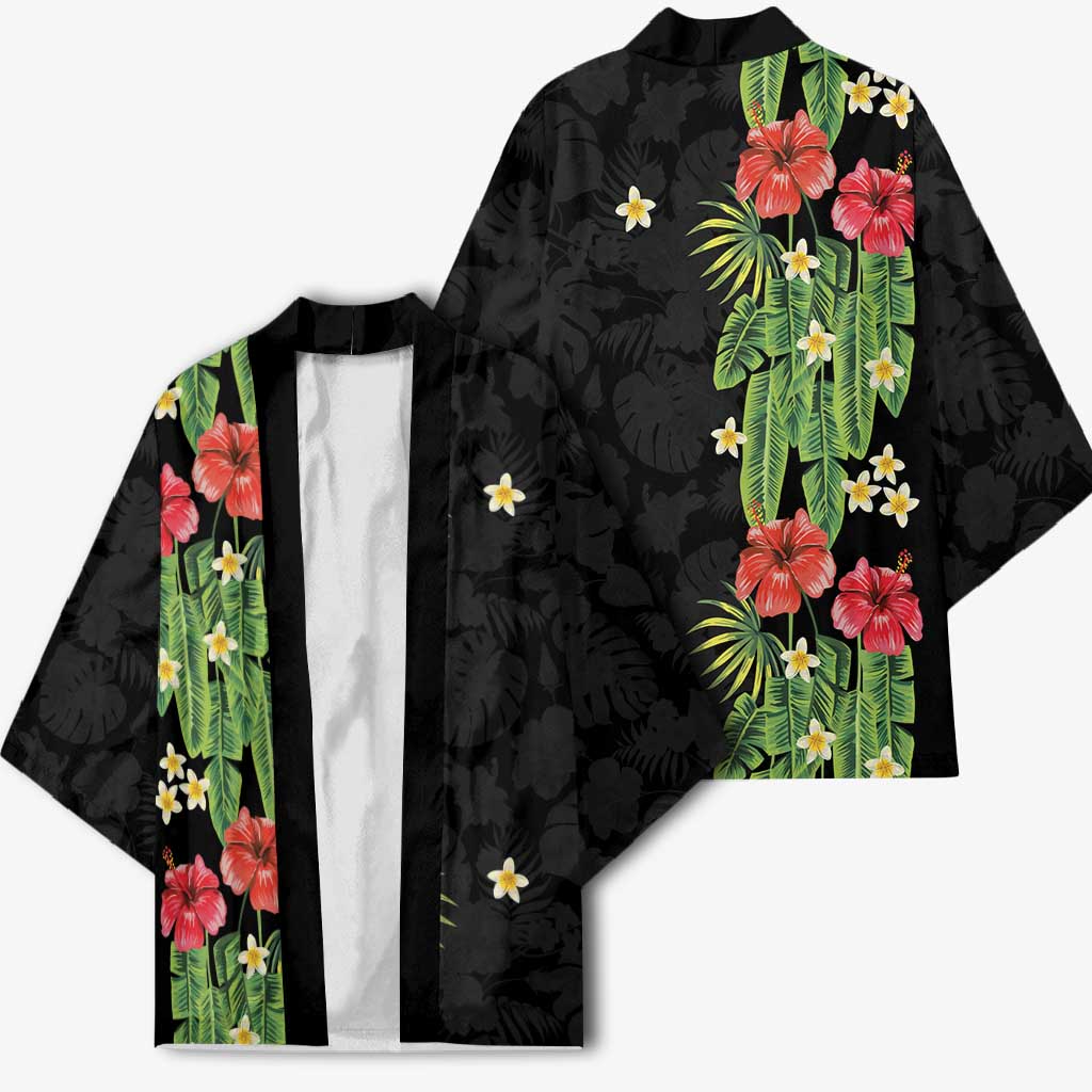Hawaiian Hibiscus Plumeria Kimono Tropical Leaves LT01 - Polynesian Pride