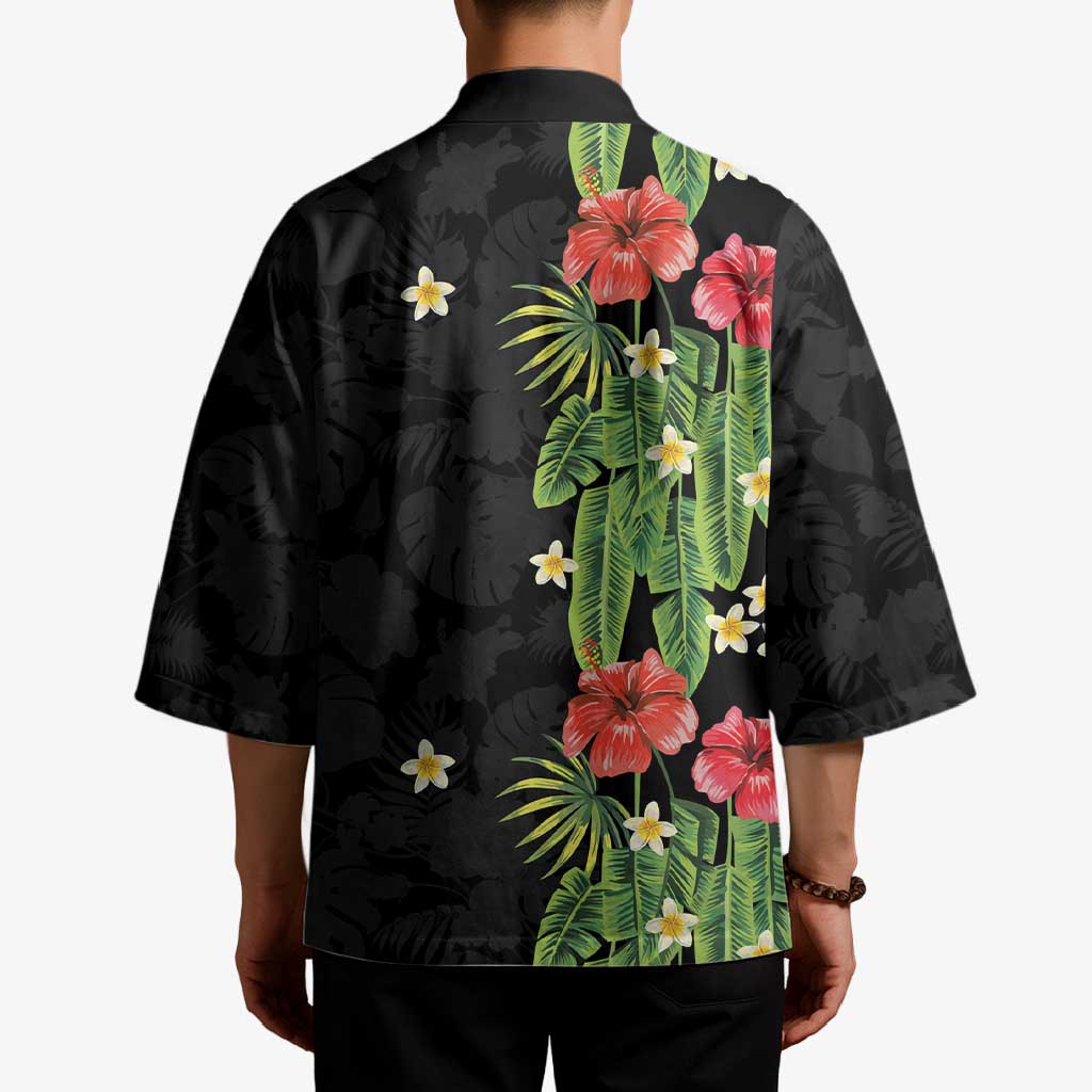 Hawaiian Hibiscus Plumeria Kimono Tropical Leaves LT01 - Polynesian Pride