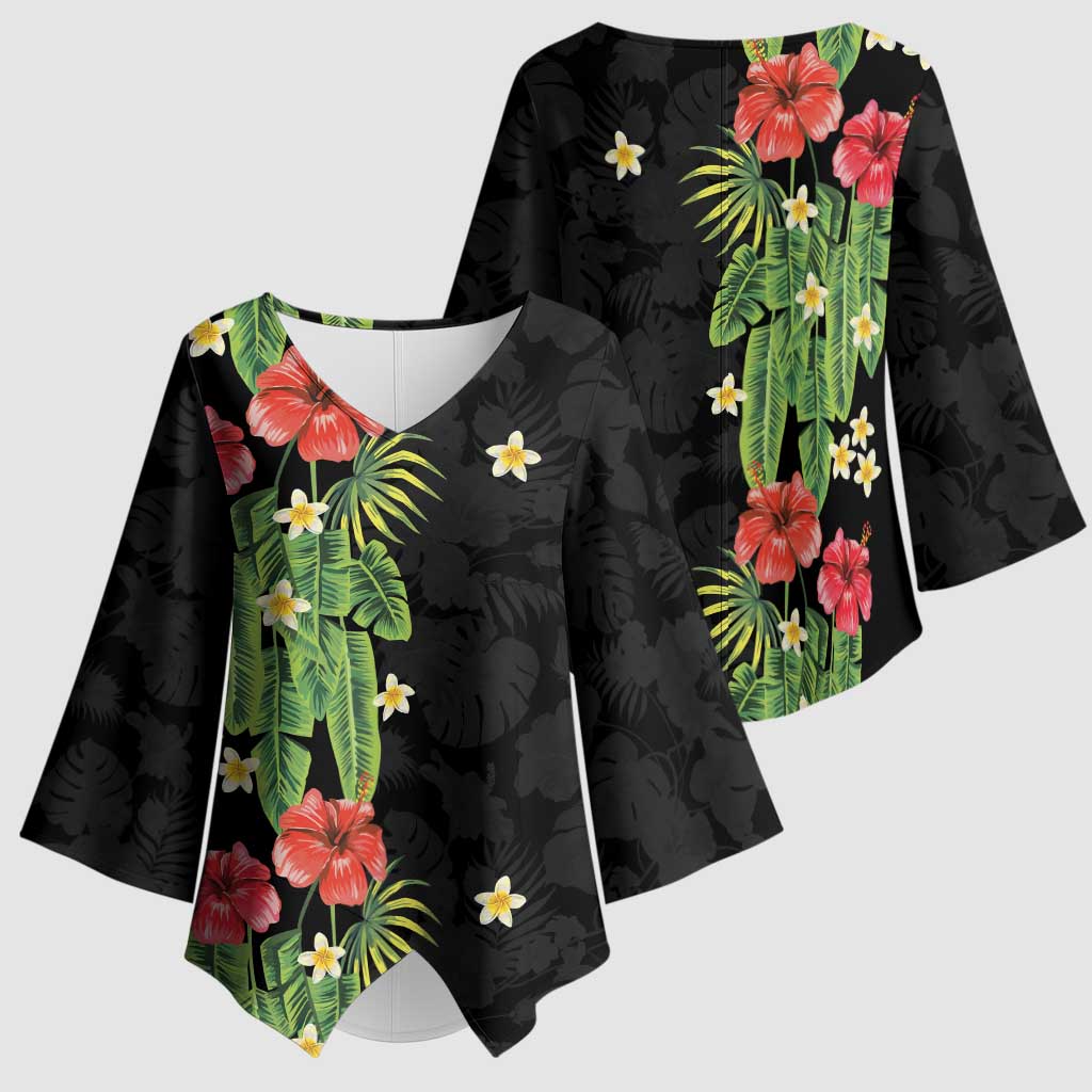 Hawaiian Hibiscus Plumeria Kimono Sleeve Blouse Tropical Leaves LT01 - Polynesian Pride