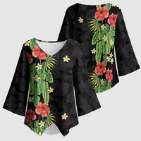 Hawaiian Hibiscus Plumeria Kimono Sleeve Blouse Tropical Leaves LT01 - Polynesian Pride