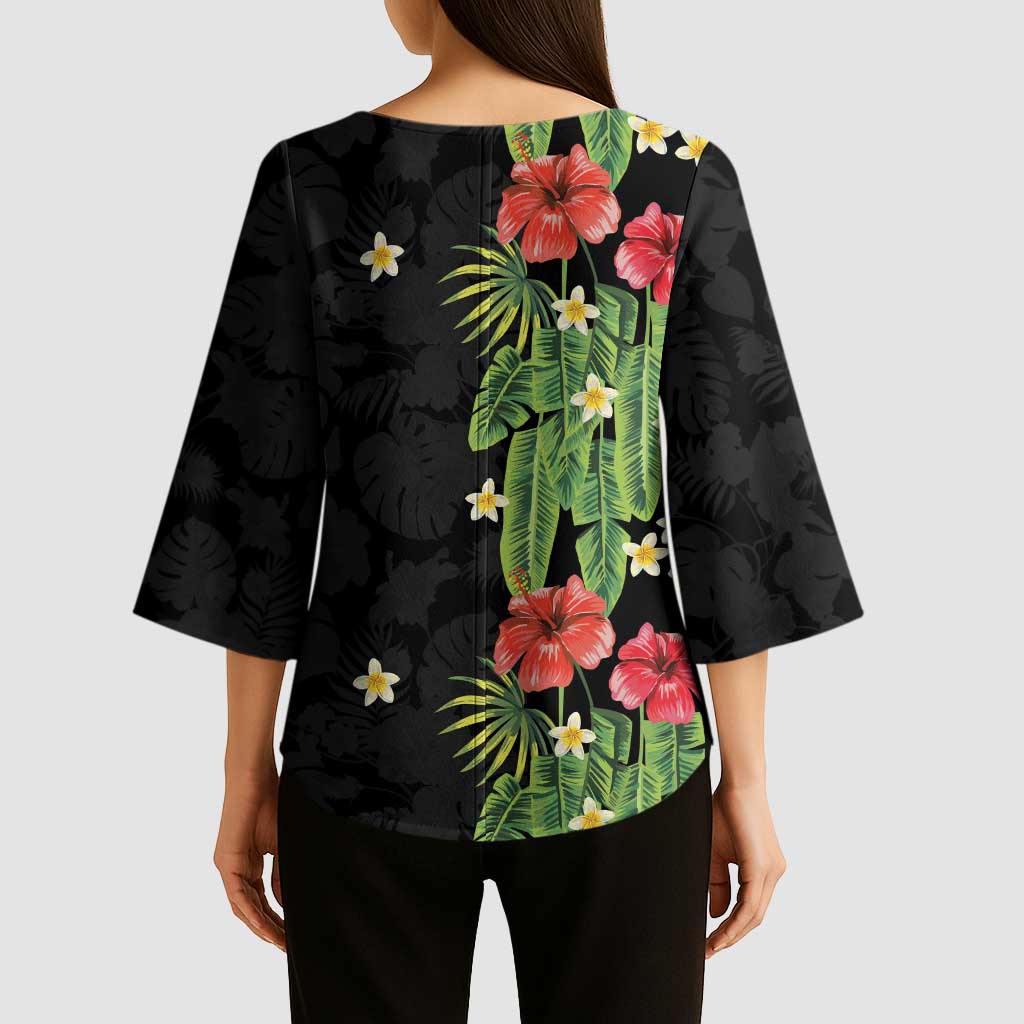 Hawaiian Hibiscus Plumeria Kimono Sleeve Blouse Tropical Leaves LT01 - Polynesian Pride
