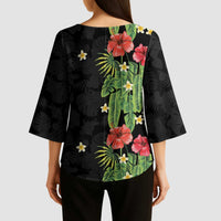 Hawaiian Hibiscus Plumeria Kimono Sleeve Blouse Tropical Leaves LT01 - Polynesian Pride