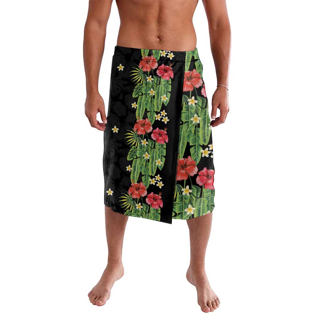 Hawaiian Hibiscus Plumeria Lavalava Tropical Leaves LT01 Black - Polynesian Pride