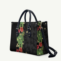 Hawaiian Hibiscus Plumeria Leather Bag Tropical Leaves LT01 Black - Polynesian Pride