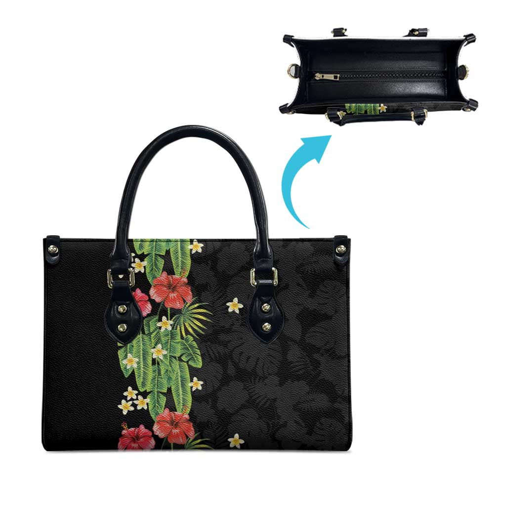 Hawaiian Hibiscus Plumeria Leather Bag Tropical Leaves LT01 - Polynesian Pride