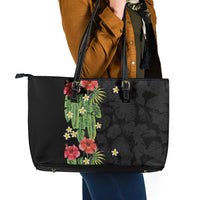 Hawaiian Hibiscus Plumeria Leather Tote Bag Tropical Leaves