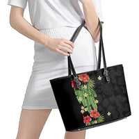 Hawaiian Hibiscus Plumeria Leather Tote Bag Tropical Leaves