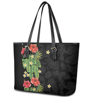 Hawaiian Hibiscus Plumeria Leather Tote Bag Tropical Leaves