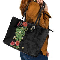 Hawaiian Hibiscus Plumeria Leather Tote Bag Tropical Leaves