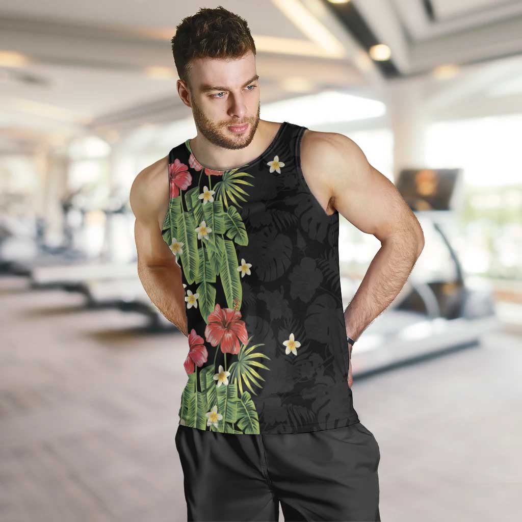 Hawaiian Hibiscus Plumeria Men Tank Top Tropical Leaves