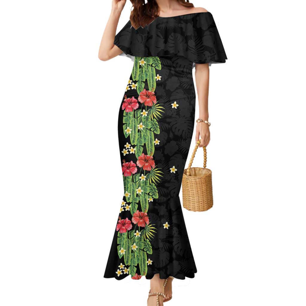 Hawaiian Hibiscus Plumeria Mermaid Dress Tropical Leaves