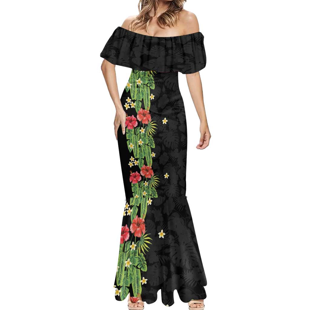 Hawaiian Hibiscus Plumeria Mermaid Dress Tropical Leaves