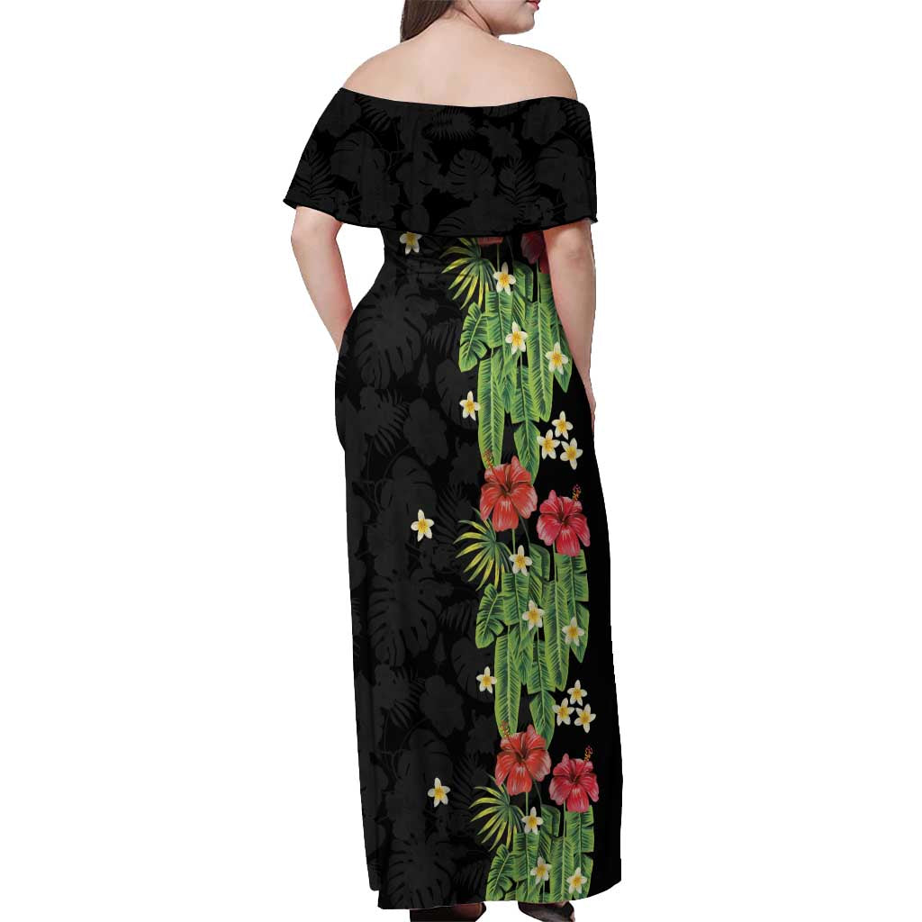 Hawaiian Hibiscus Plumeria Off Shoulder Maxi Dress Tropical Leaves LT01 - Polynesian Pride