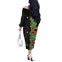 Hawaiian Hibiscus Plumeria Off The Shoulder Long Sleeve Dress Tropical Leaves
