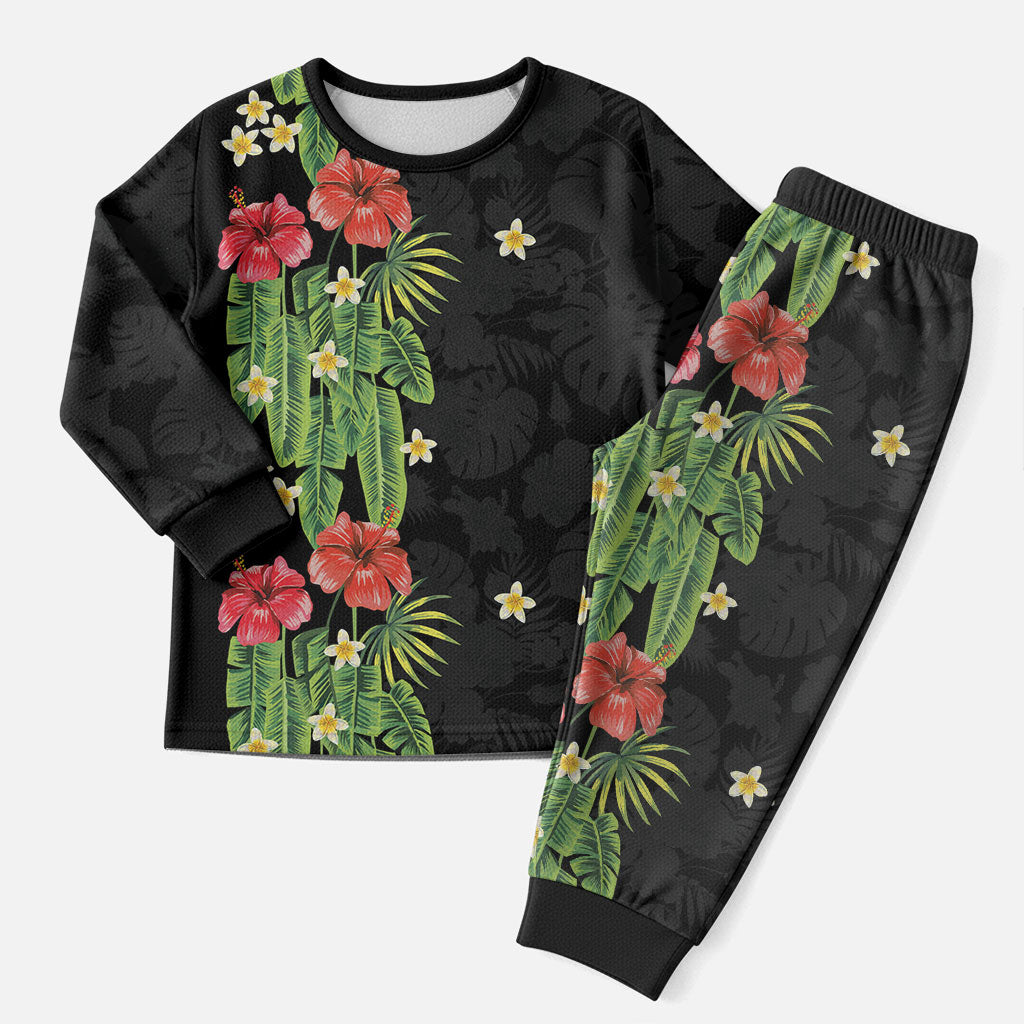 Hawaiian Hibiscus Plumeria Christmas Pajama Set Tropical Leaves