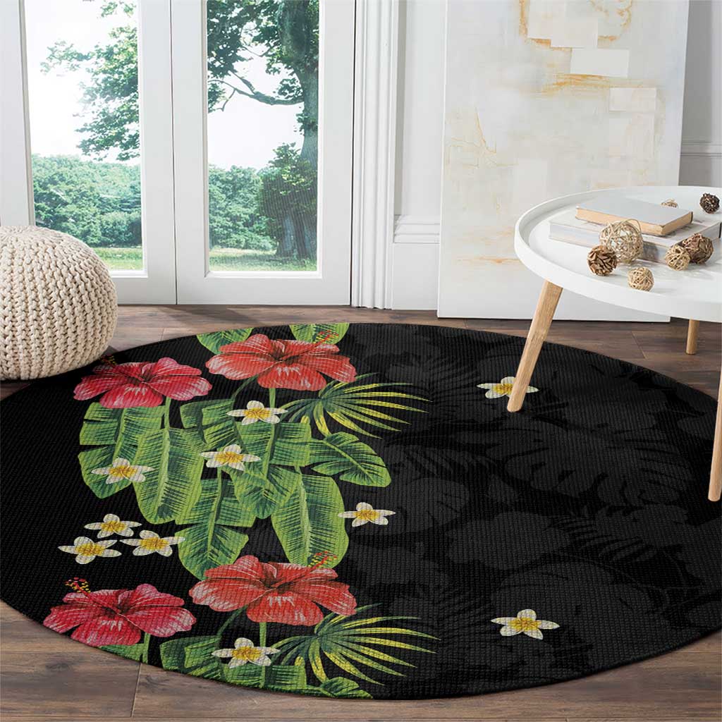 Hawaiian Hibiscus Plumeria Round Carpet Tropical Leaves LT01 - Polynesian Pride