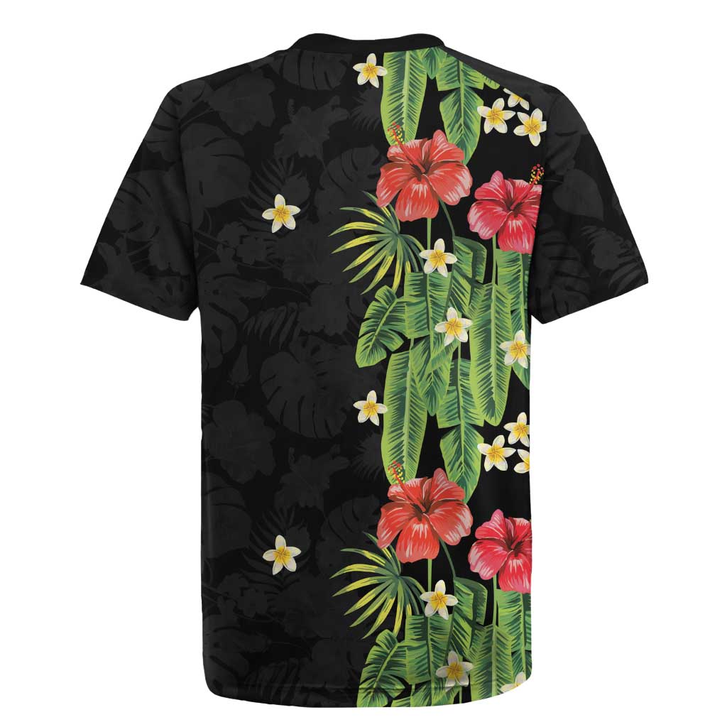 Hawaiian Hibiscus Plumeria Rugby Jersey Tropical Leaves LT01 - Polynesian Pride