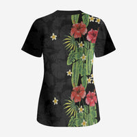 Hawaiian Hibiscus Plumeria Scrub Top Tropical Leaves LT01 - Polynesian Pride