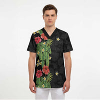 Hawaiian Hibiscus Plumeria Scrub Top Tropical Leaves LT01 - Polynesian Pride
