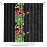 Hawaiian Hibiscus Plumeria Shower Curtain Tropical Leaves LT01 Black - Polynesian Pride