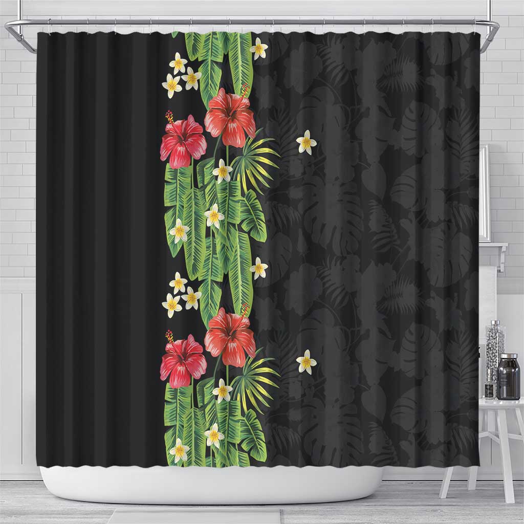 Hawaiian Hibiscus Plumeria Shower Curtain Tropical Leaves LT01 - Polynesian Pride