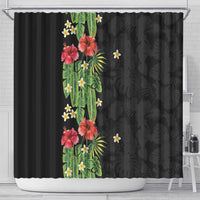 Hawaiian Hibiscus Plumeria Shower Curtain Tropical Leaves LT01 - Polynesian Pride