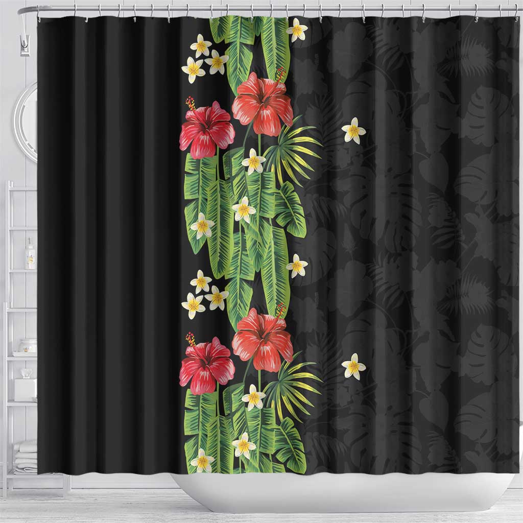 Hawaiian Hibiscus Plumeria Shower Curtain Tropical Leaves LT01 - Polynesian Pride