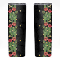 Hawaiian Hibiscus Plumeria Skinny Tumbler Tropical Leaves LT01 Black - Polynesian Pride