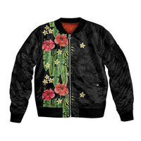 Hawaiian Hibiscus Plumeria Sleeve Zip Bomber Jacket Tropical Leaves LT01 Unisex Black - Polynesian Pride