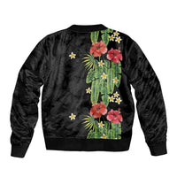 Hawaiian Hibiscus Plumeria Sleeve Zip Bomber Jacket Tropical Leaves LT01 - Polynesian Pride