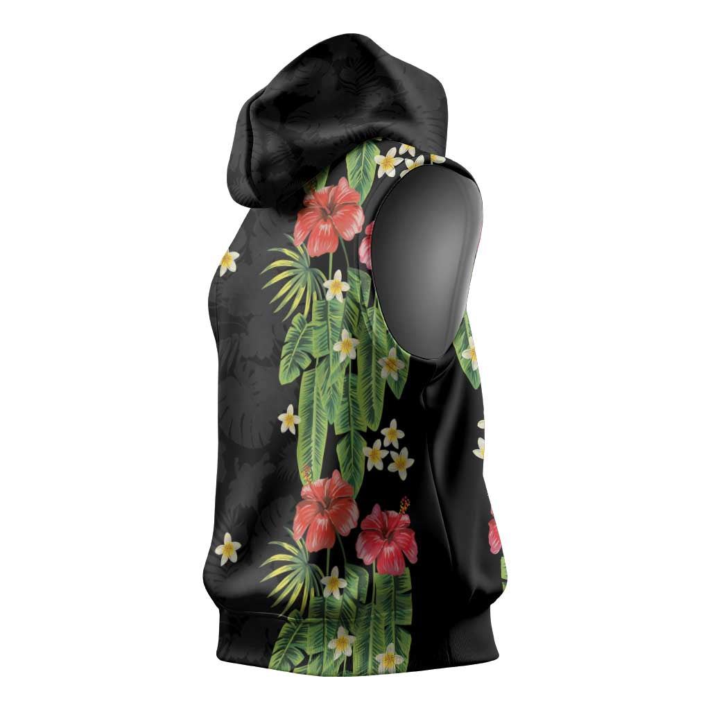 Hawaiian Hibiscus Plumeria Sleeveless Hoodie Tropical Leaves LT01 - Polynesian Pride