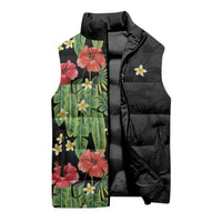 Hawaiian Hibiscus Plumeria Sleeveless Puffer Jacket Tropical Leaves LT01 - Polynesian Pride