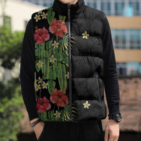 Hawaiian Hibiscus Plumeria Sleeveless Puffer Jacket Tropical Leaves LT01 - Polynesian Pride