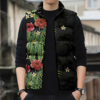 Hawaiian Hibiscus Plumeria Sleeveless Puffer Jacket Tropical Leaves LT01 - Polynesian Pride