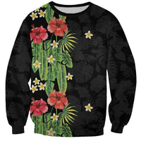 Hawaiian Hibiscus Plumeria Sweatshirt Tropical Leaves LT01 Unisex Black - Polynesian Pride