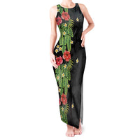 Hawaiian Hibiscus Plumeria Tank Maxi Dress Tropical Leaves