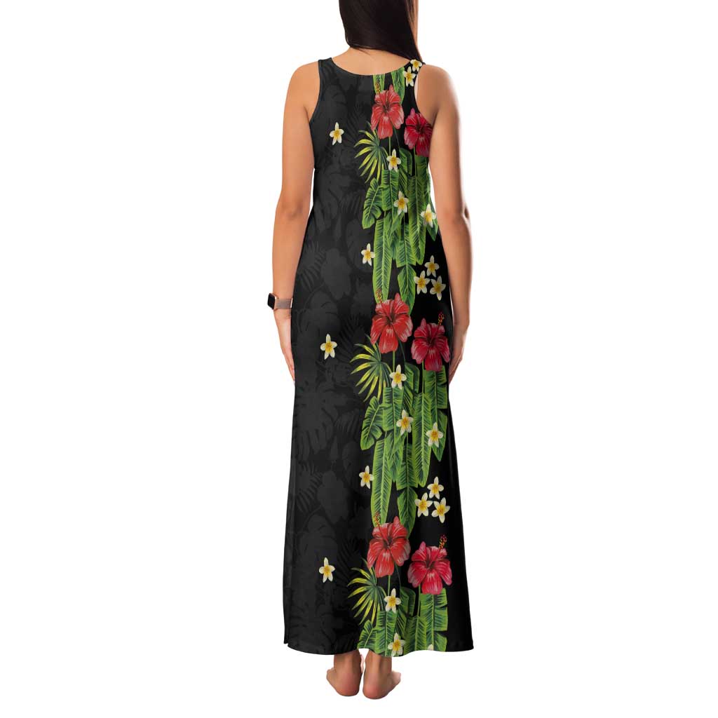 Hawaiian Hibiscus Plumeria Tank Maxi Dress Tropical Leaves