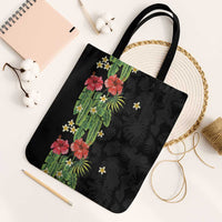 Hawaiian Hibiscus Plumeria Tote Bag Tropical Leaves LT01 Black Strap One Size Black - Polynesian Pride
