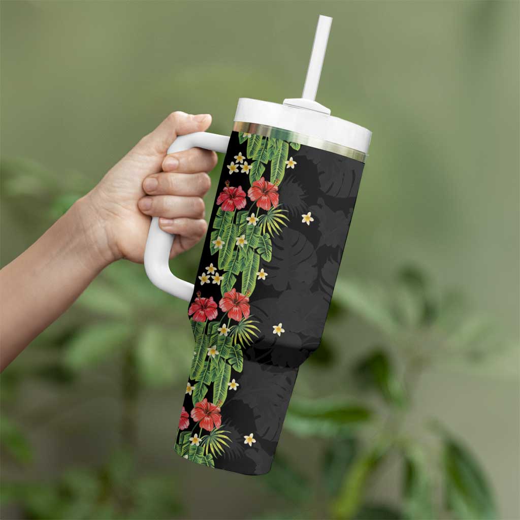 Hawaiian Hibiscus Plumeria Tumbler With Handle Tropical Leaves LT01 - Polynesian Pride